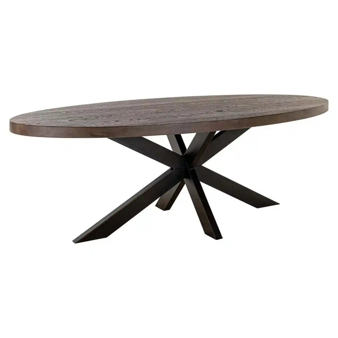 Oval table WATSON dark brown oak top with black base
