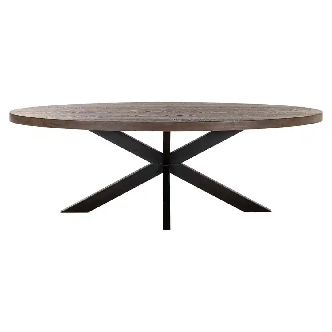 Oval table WATSON dark brown oak top with black base