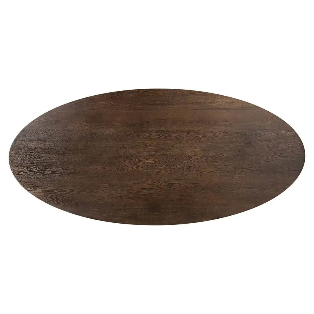 Oval table WATSON dark brown oak top with black base