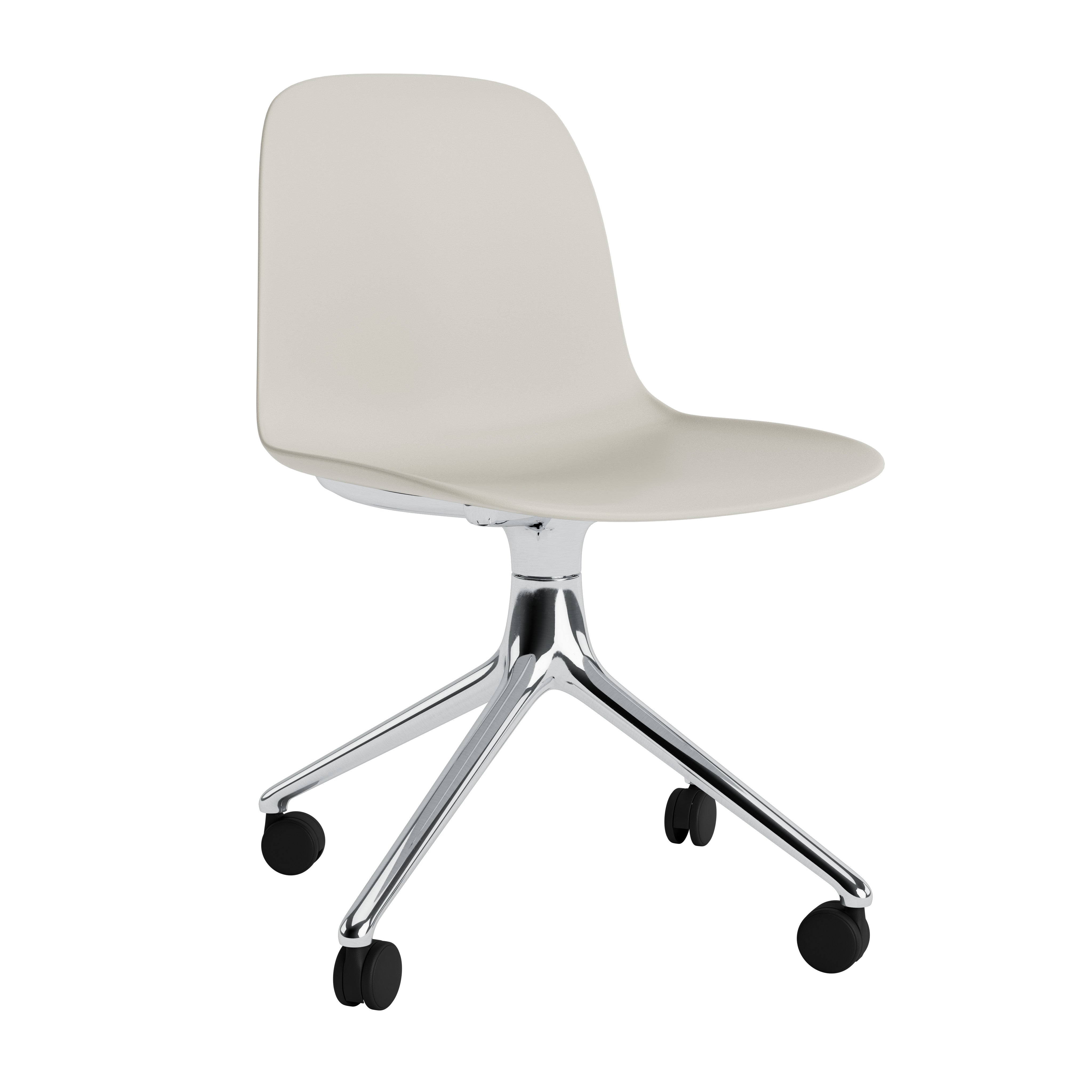 4W light gray office chair with an aluminum base on wheels