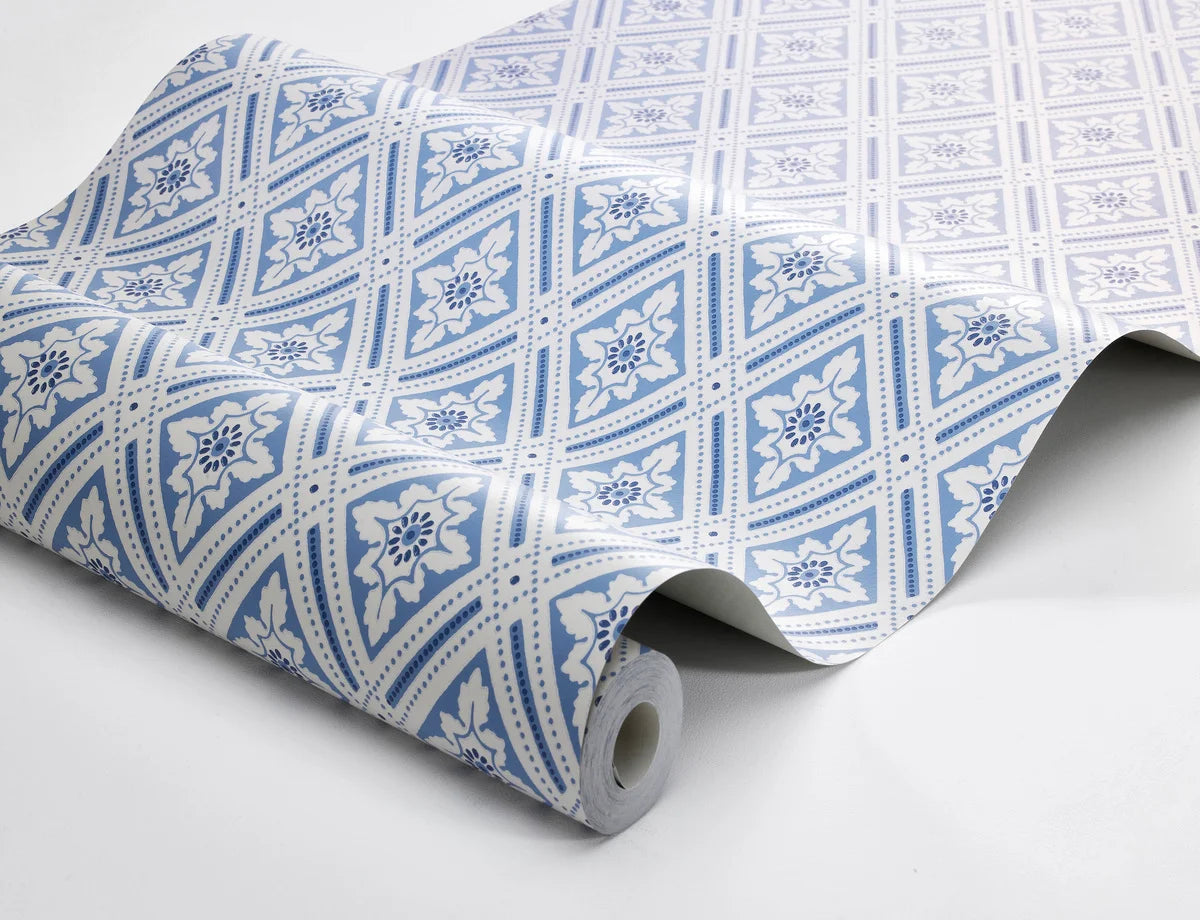 Vliesbehang van papier met geometrisch patroon ESTER blauw