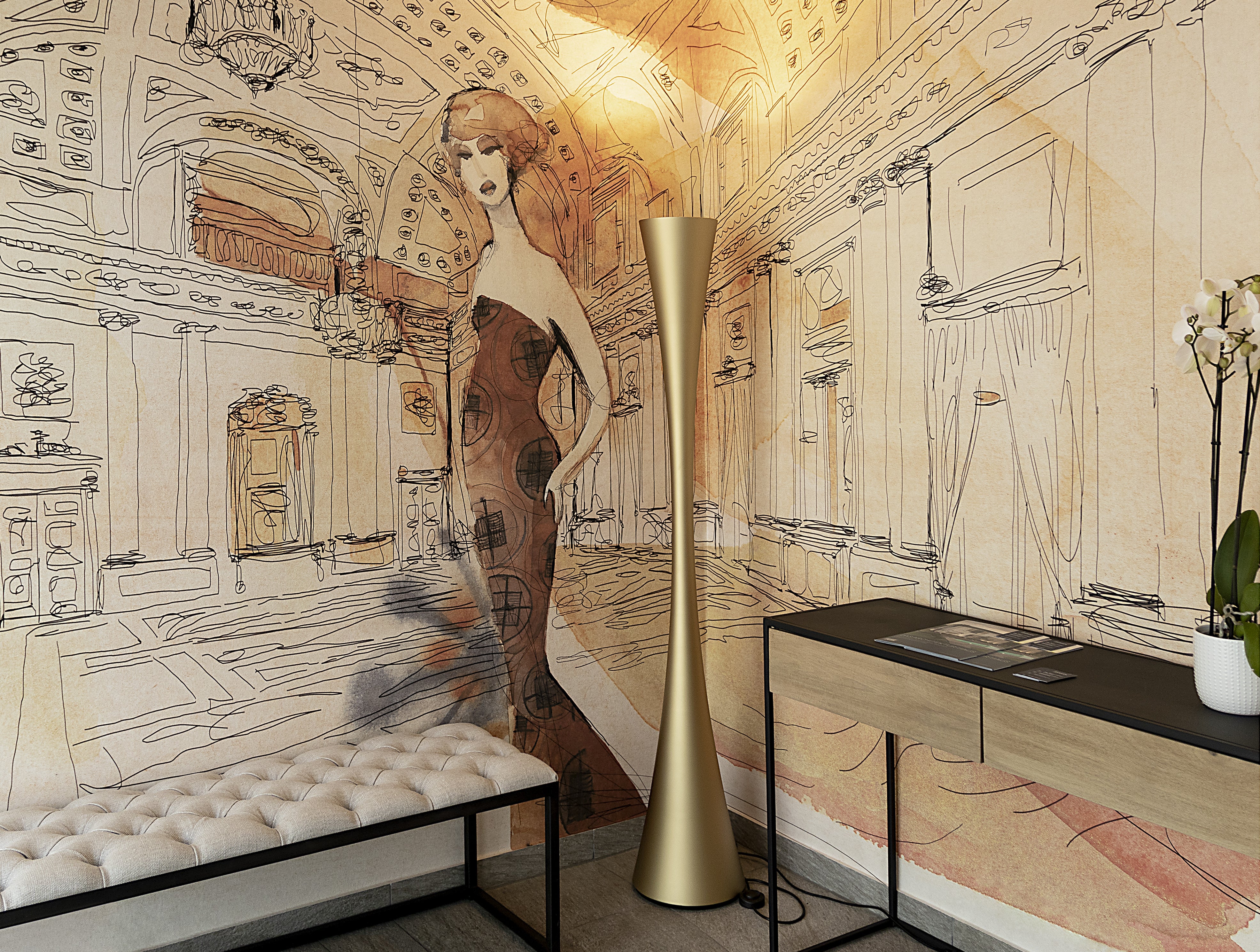 Vloerlamp BICONICA parel goud