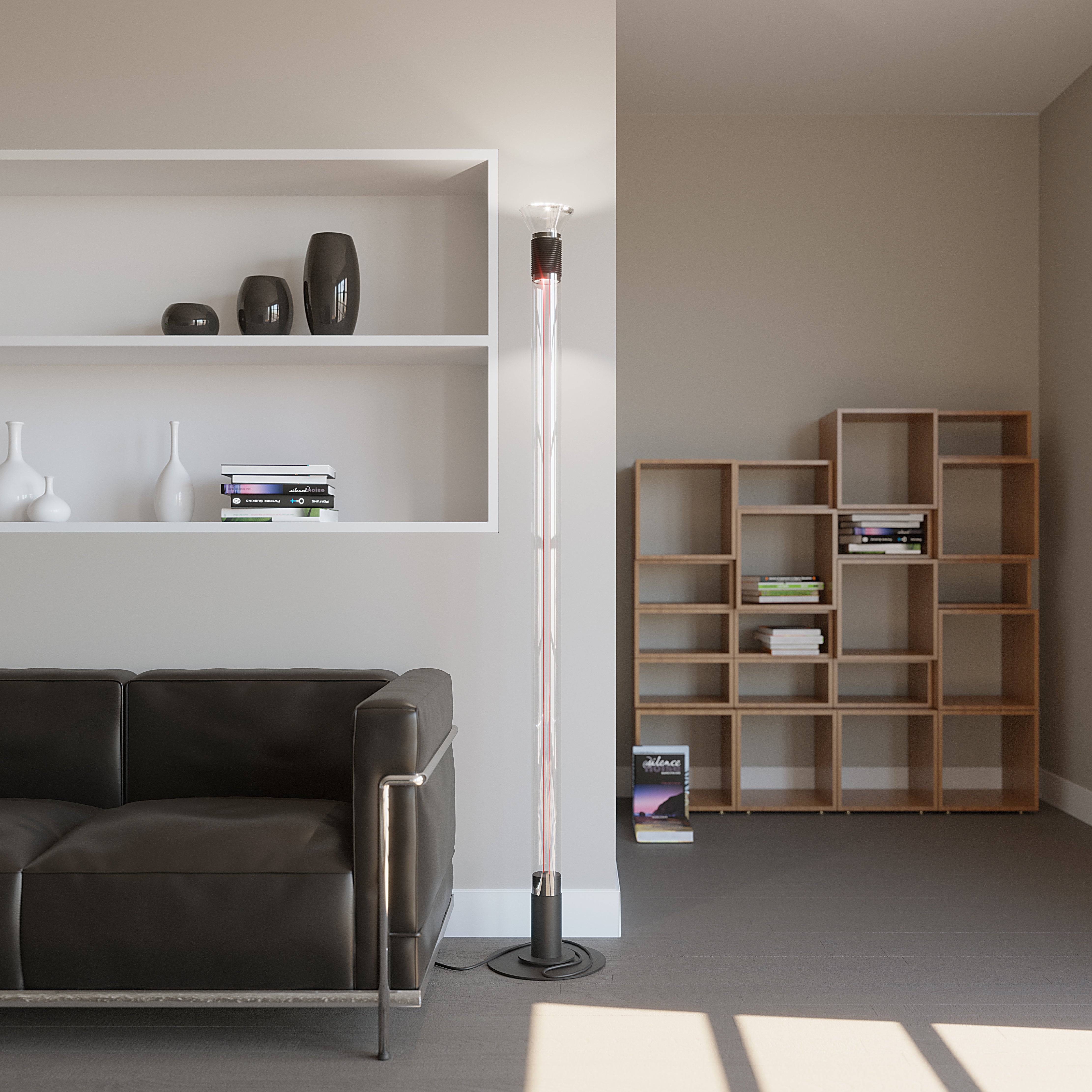 Vloerlamp DIA transparant met matte grijze elementen