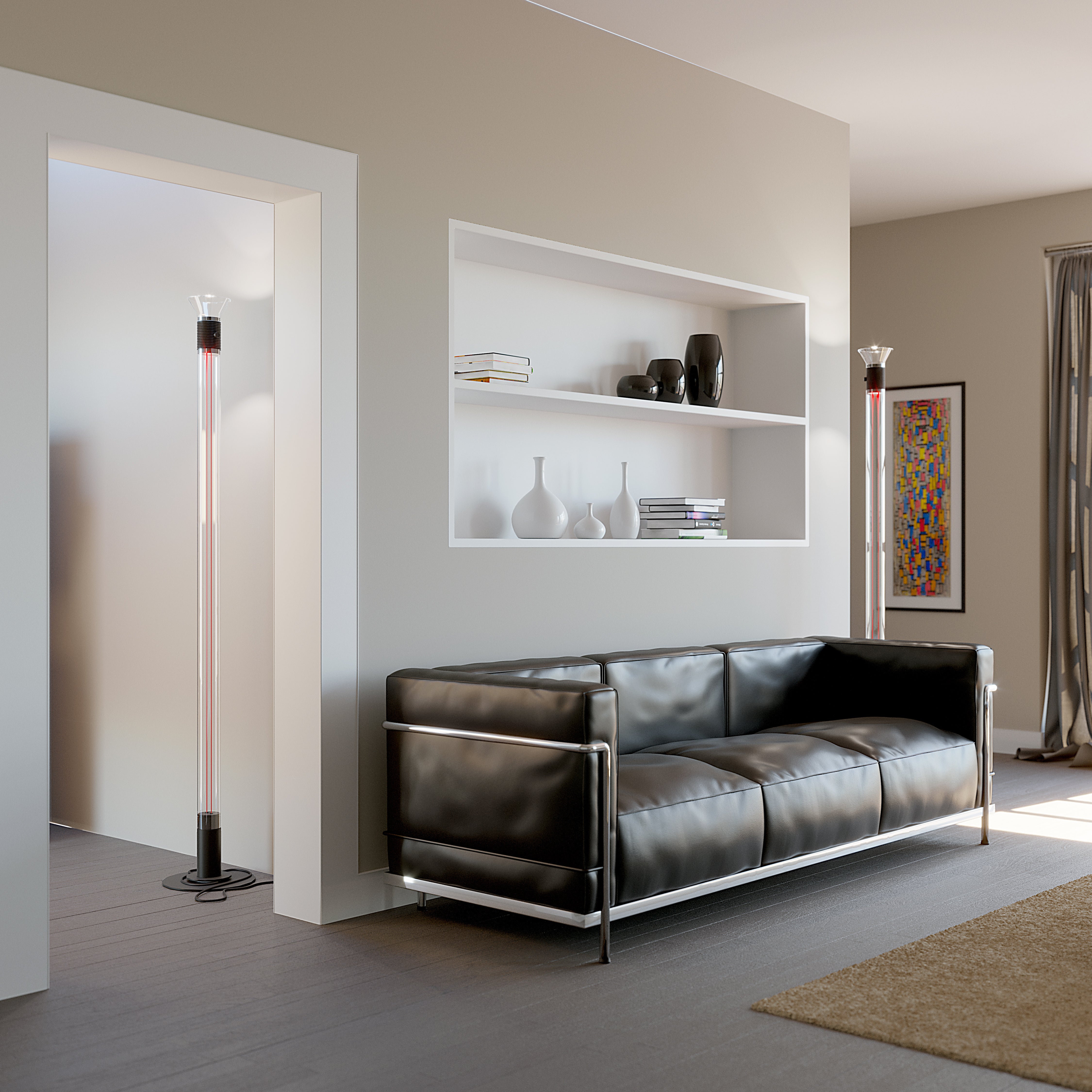 Vloerlamp DIA transparant met matte grijze elementen