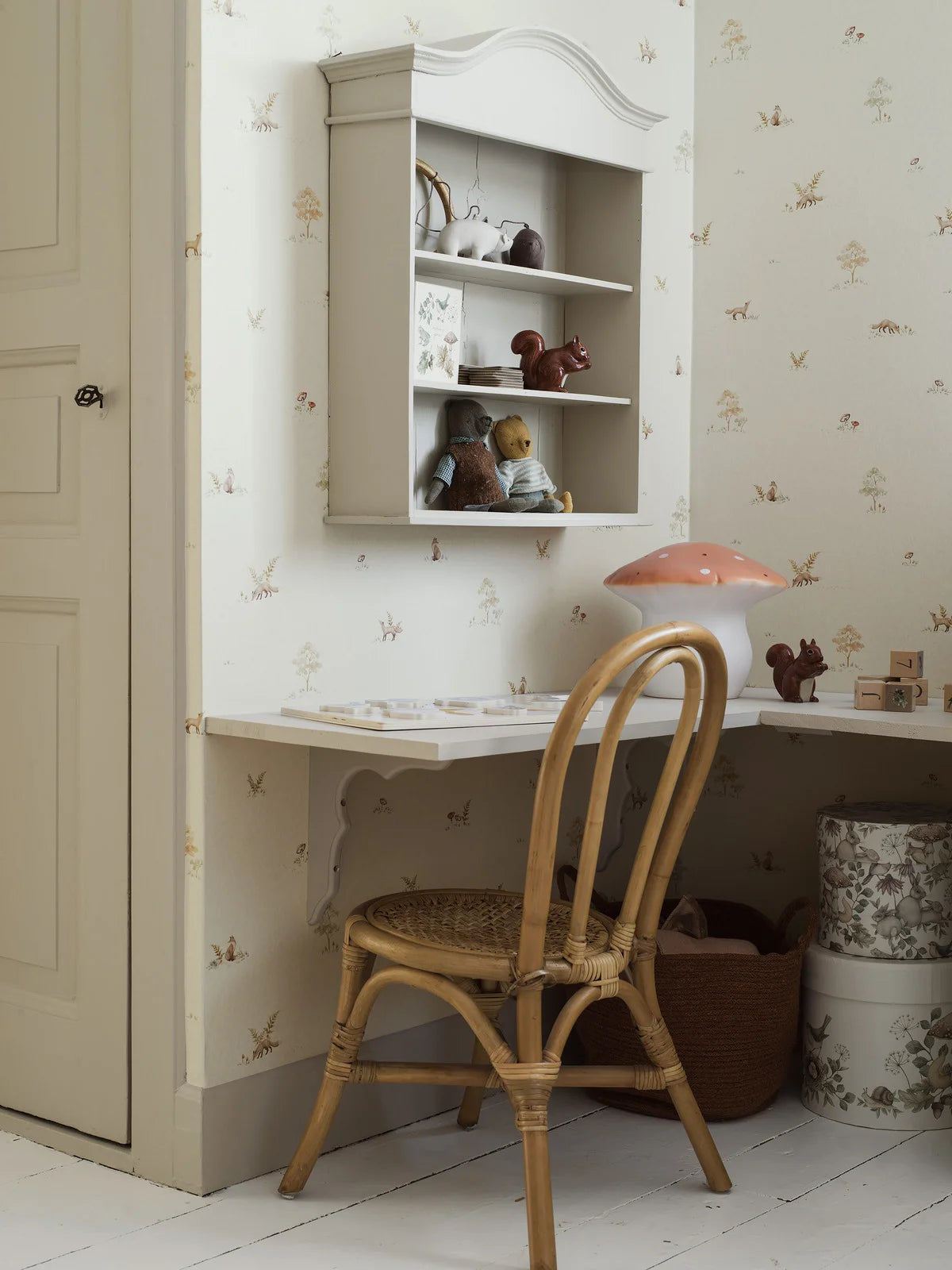 Tapete mit Pflanzen- und Tiermotiv LITTLE FOX hellbeige
