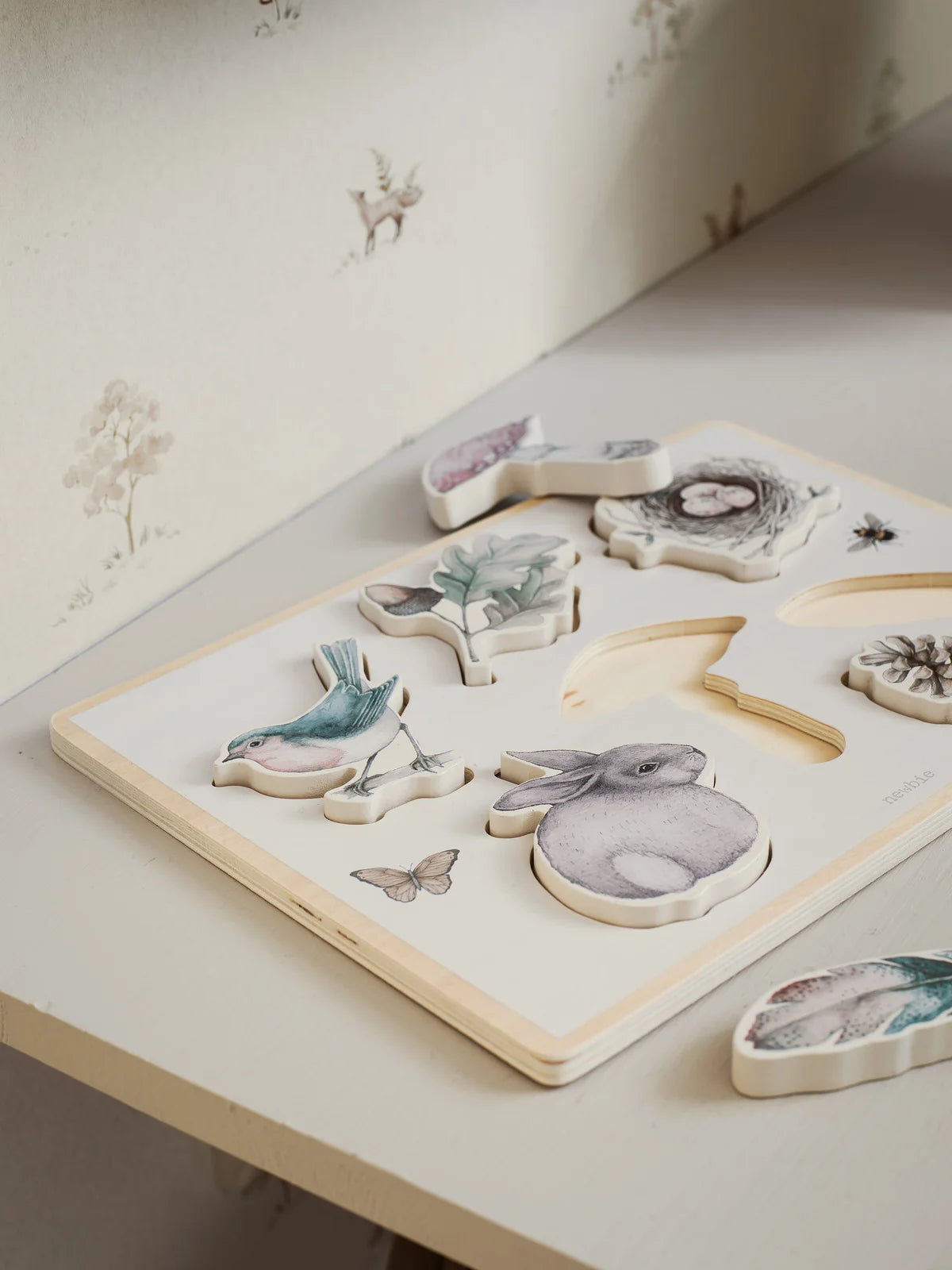 Tapete mit Pflanzen- und Tiermotiv LITTLE FOX hellbeige