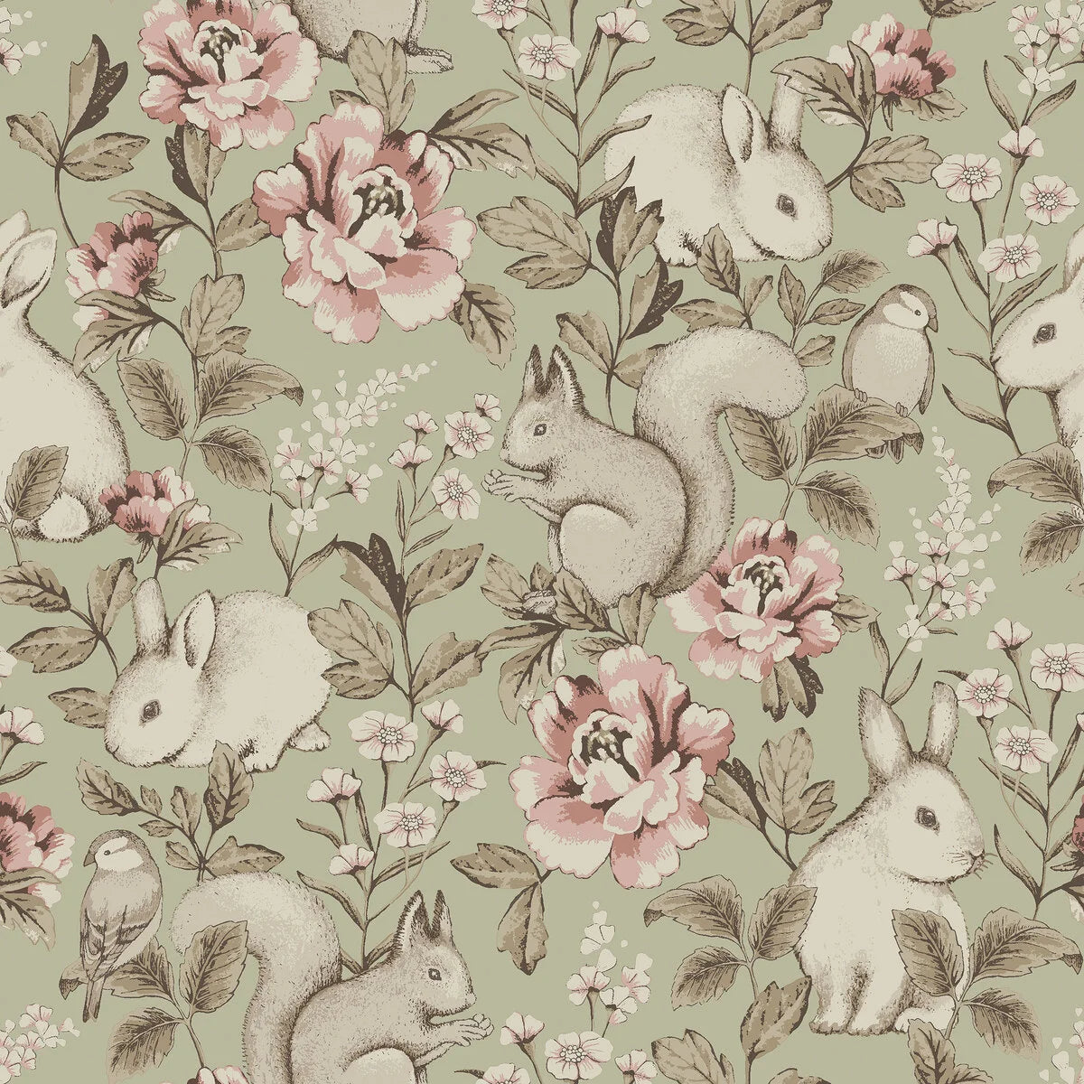 Kinderbehang met planten- en dierenmotief MAGIC FOREST lichtgroen