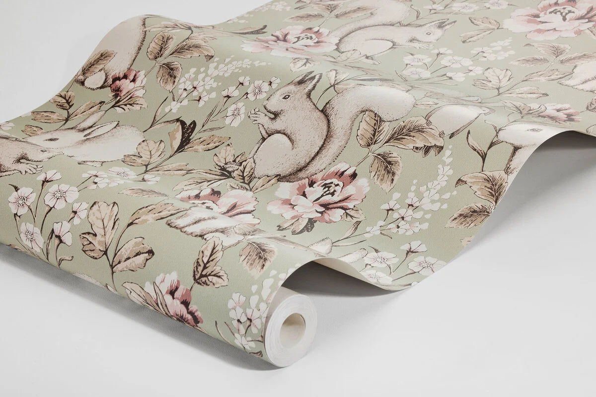 Kinderbehang met planten- en dierenmotief MAGIC FOREST lichtgroen