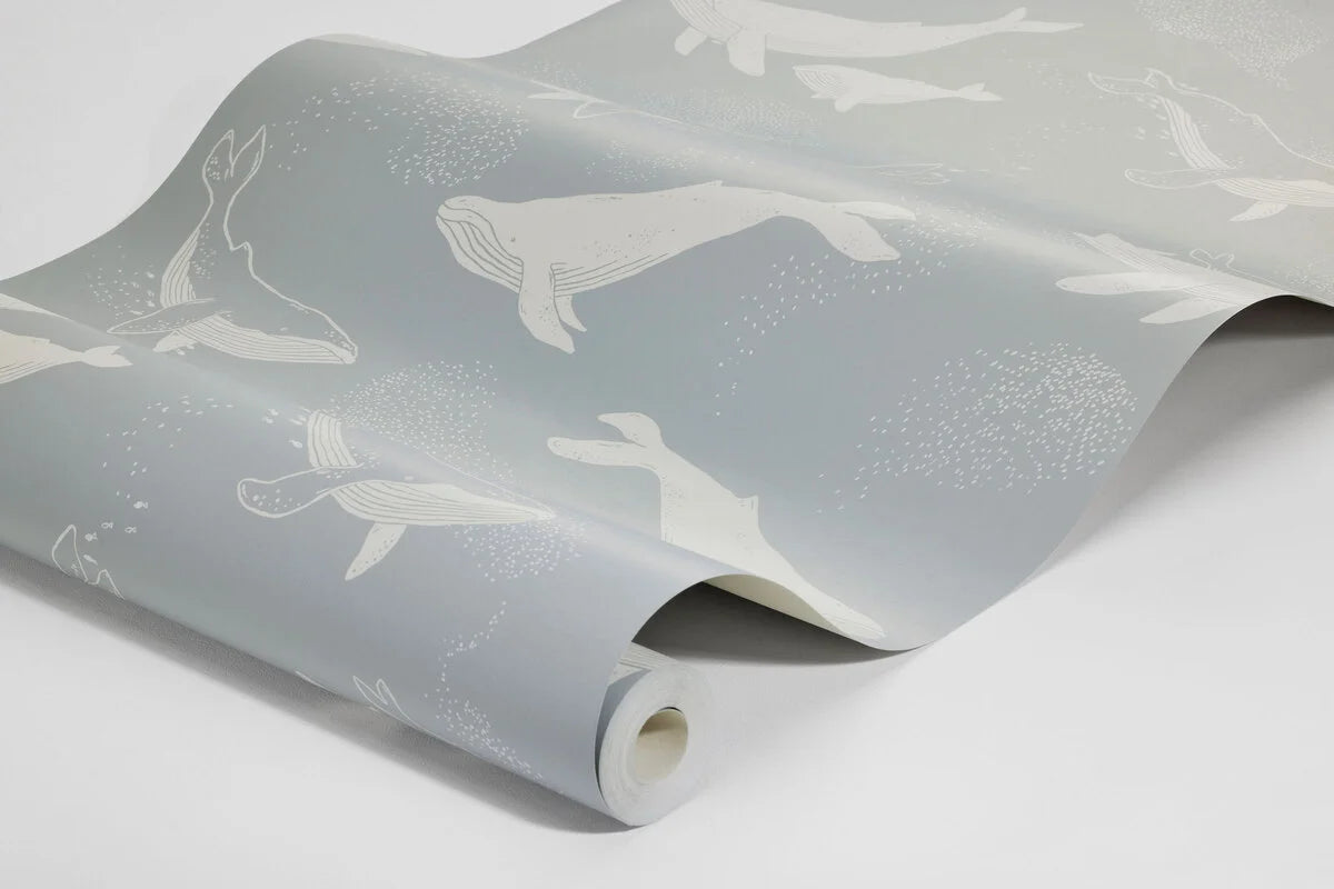 Kindertapijt met dierenmotief WHALES blauw met wit