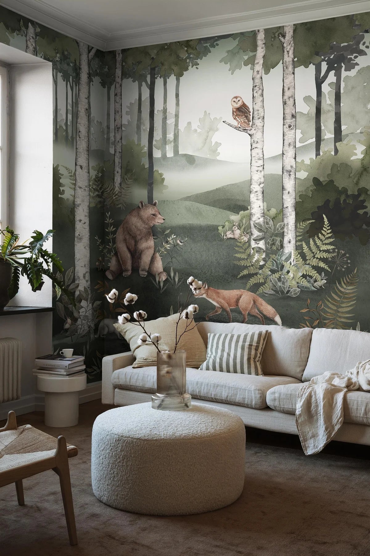 Children's mural with a plant motif WILD FOREST green