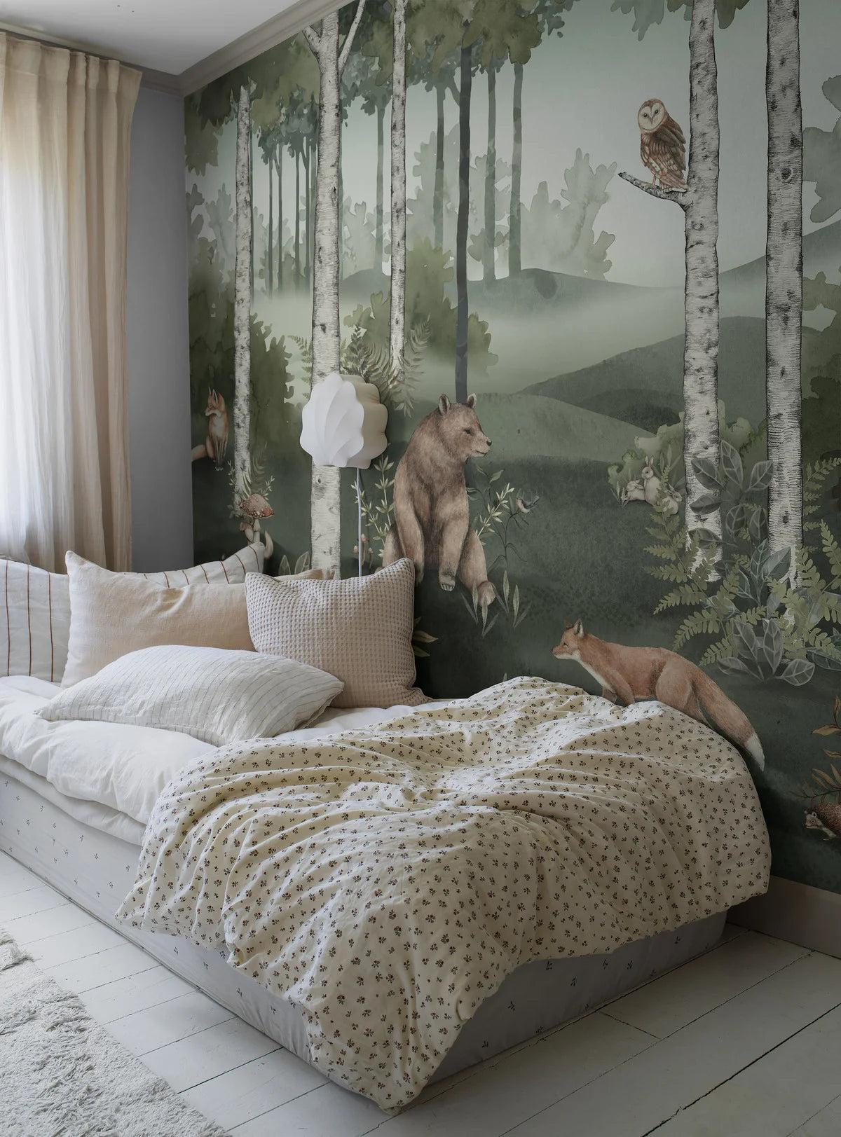 Children's mural with a plant motif WILD FOREST green