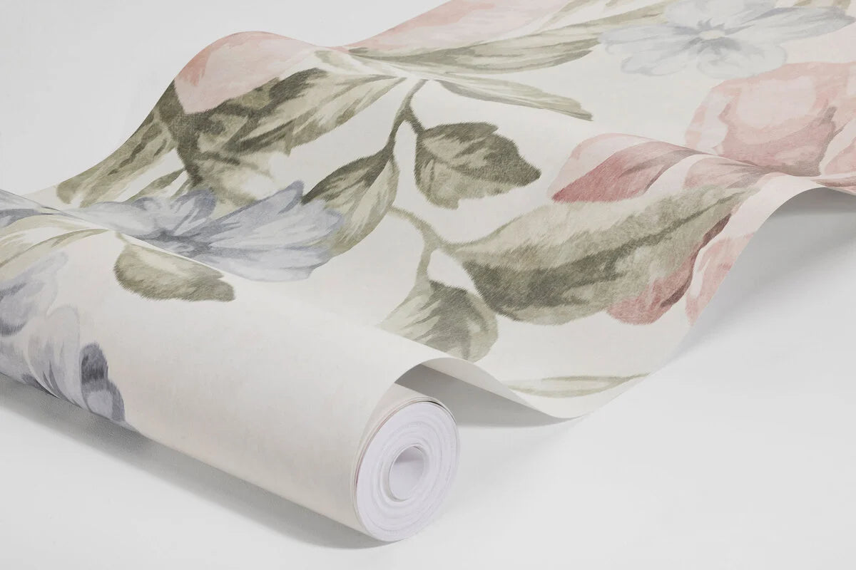 Muurschildering met bloemenmotief FLOWER GARDEN crème met roze