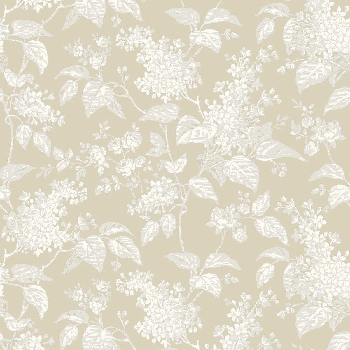 Beige floral pattern wallpaper SYREN with white