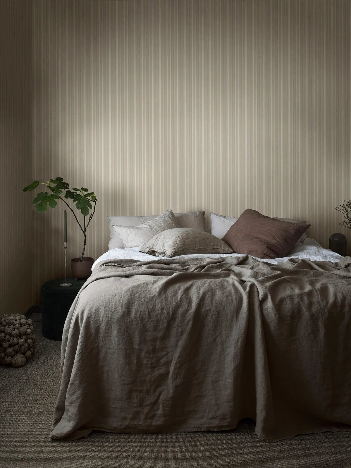 Beige Striped Wallpaper PÄRLRAND with White