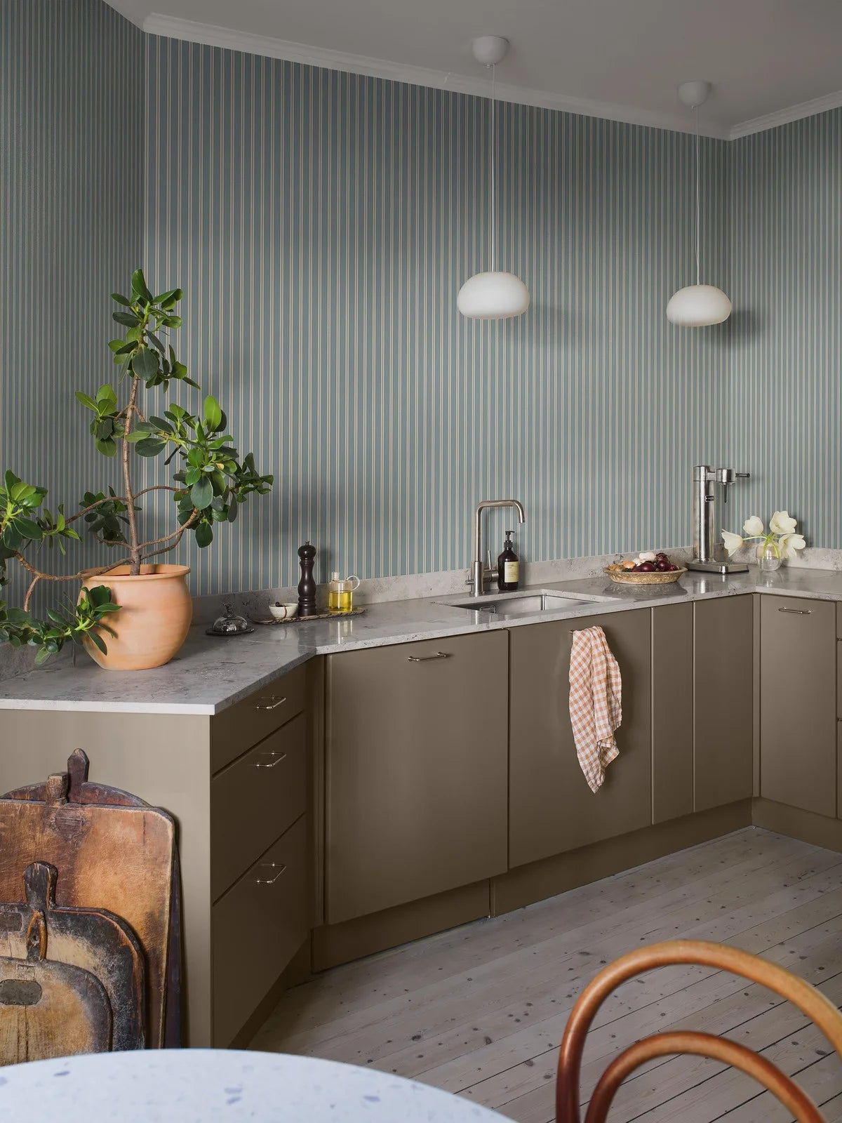 Striped Wallpaper PÄRLRAND Blue with Beige