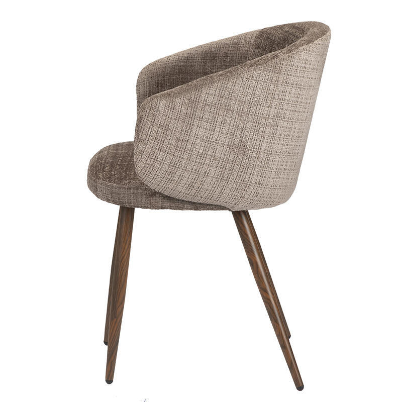 Stoel LUNA taupe met een donkere houten basis