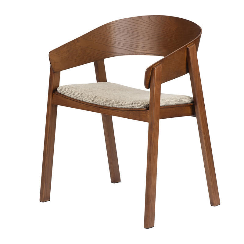Eetstoel EDO beige met een donkere houten basis