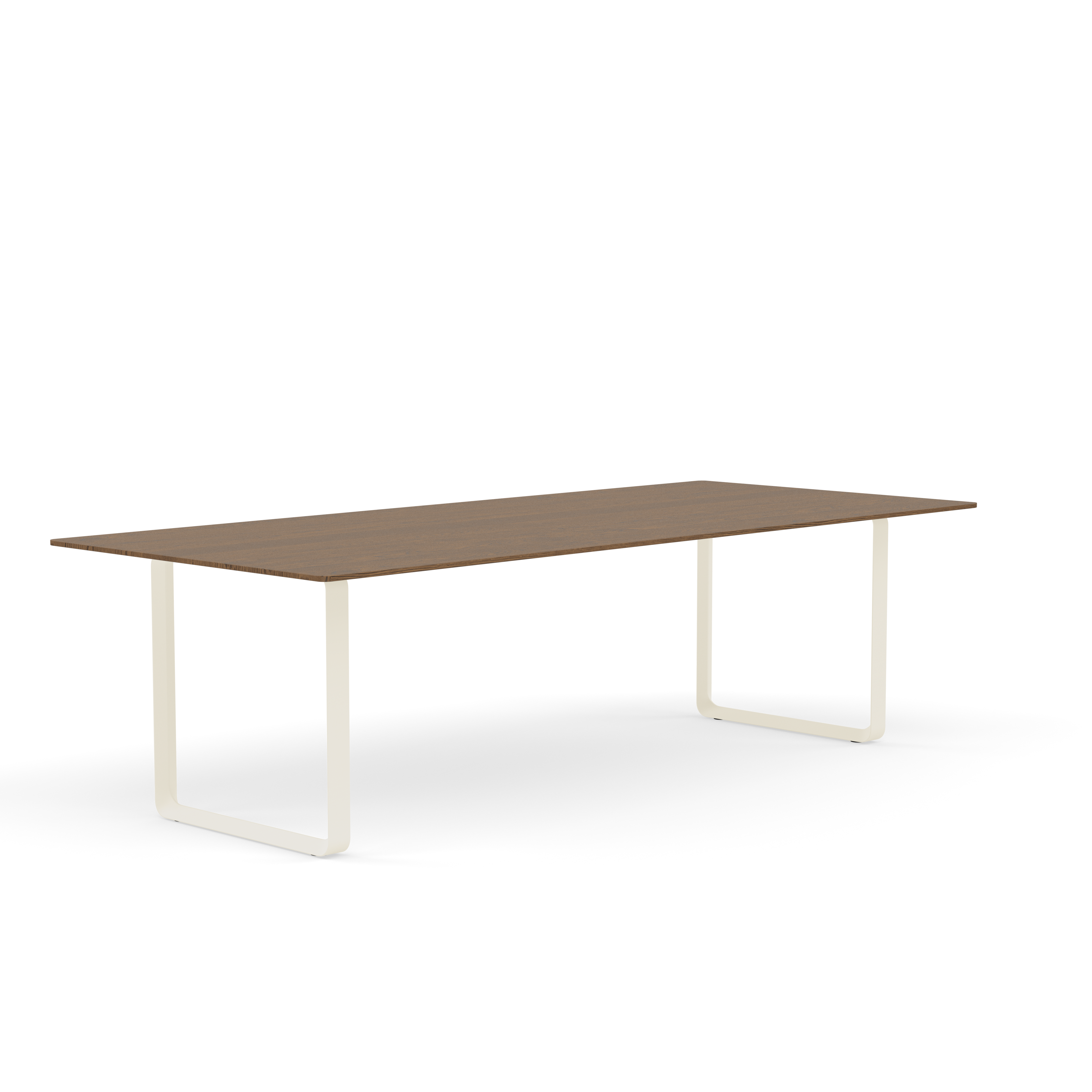 Tafel 70/70 donker eikenhout met zandkleurige basis