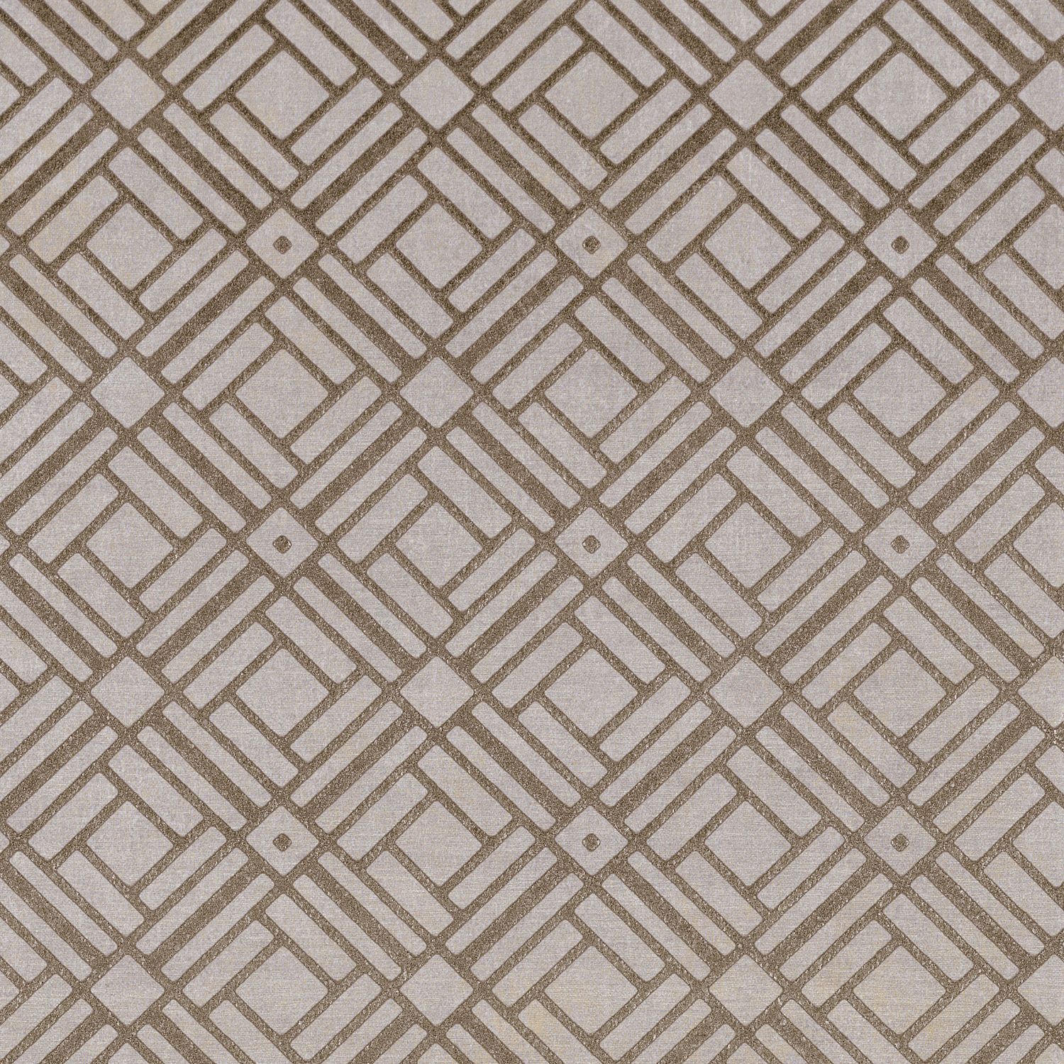 Metallic wallpaper with geometric pattern KHEOPS - WHITE with brown