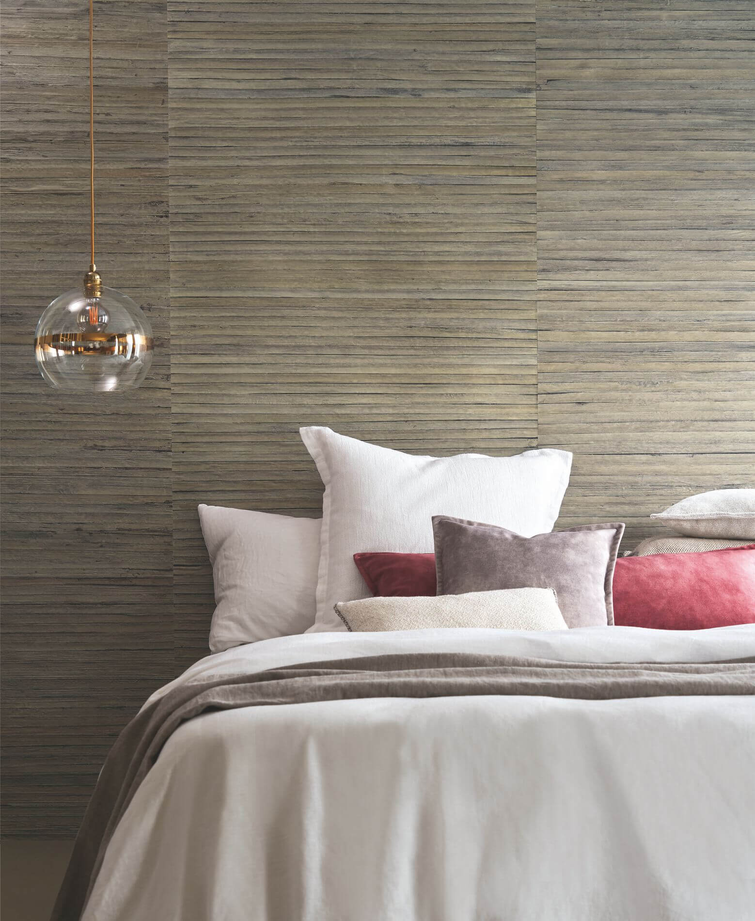 Natuurlijke structuur behang van palmbladeren BURI - ANTRACIET antracietkleurig