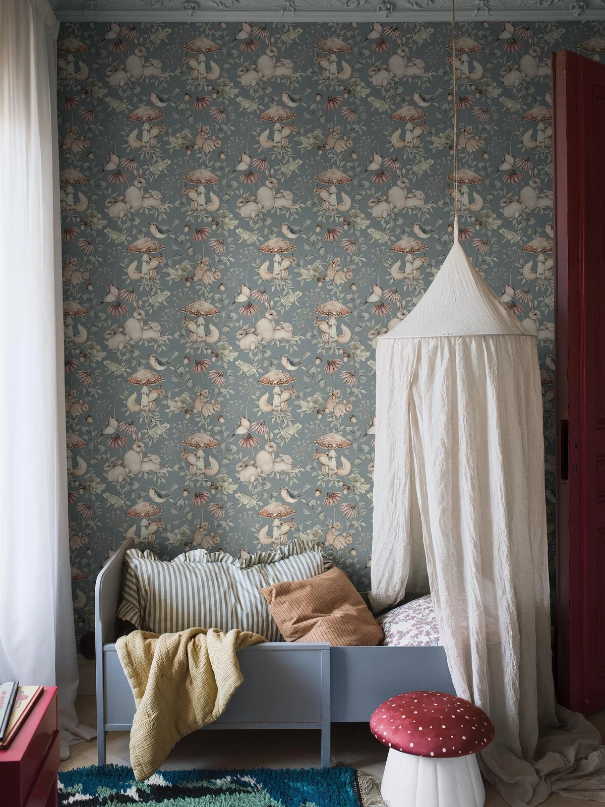MINOU Children's Wallpaper with Animal Motif in Muted Blue