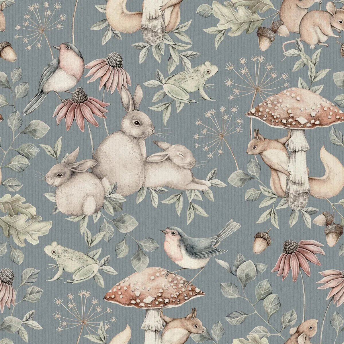 MINOU Children's Wallpaper with Animal Motif in Muted Blue