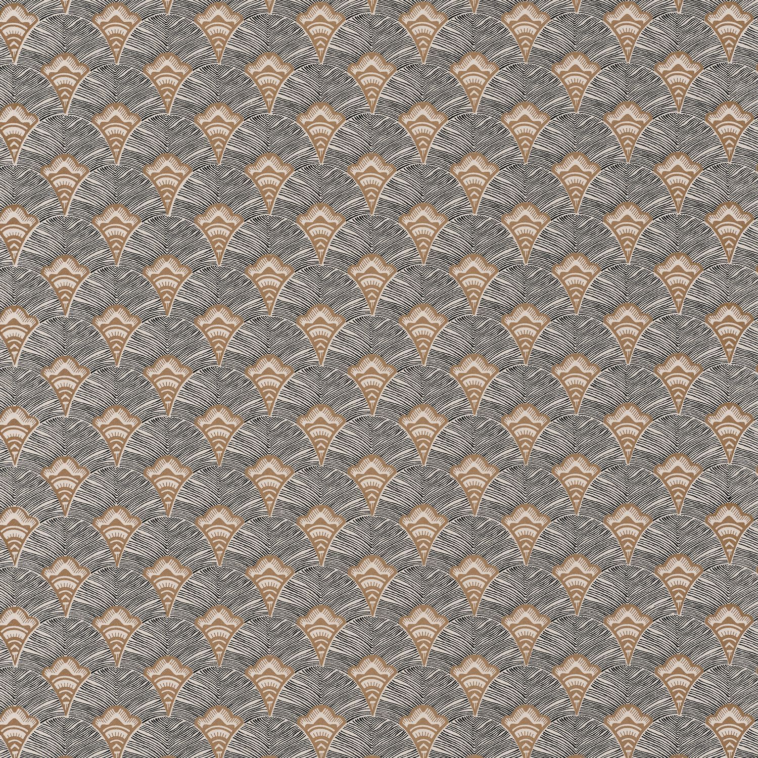 Structural wallpaper with an abstract fan pattern ADENIUM - MORDORE gray with gold