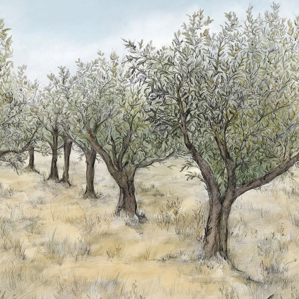 Landscape mural with tree motif LAURIS INT - KHAKI/BLUE khaki with blue