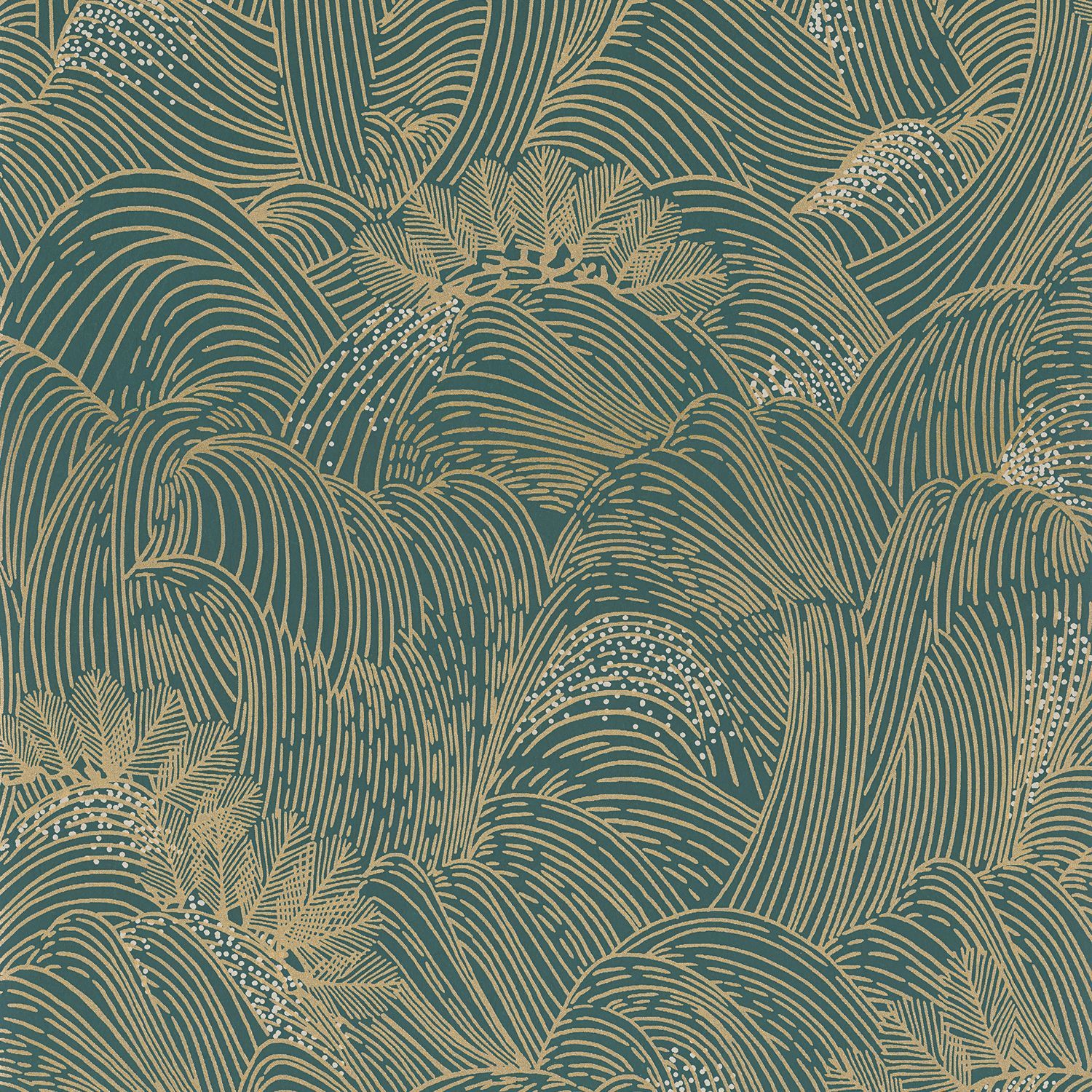 Structural wallpaper with an abstract wave pattern MARÉE HAUTE - VERT ANGALIS/DORE green with gold