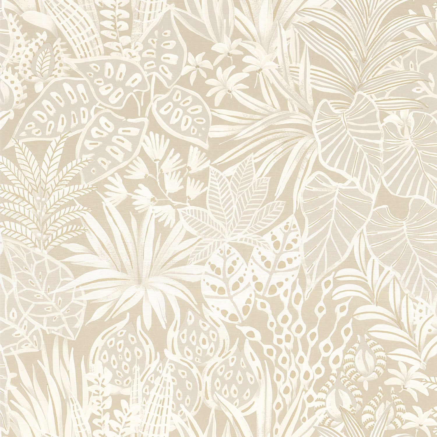 Structural wallpaper with a plant motif of MADHUCA leaves - SABLE sand