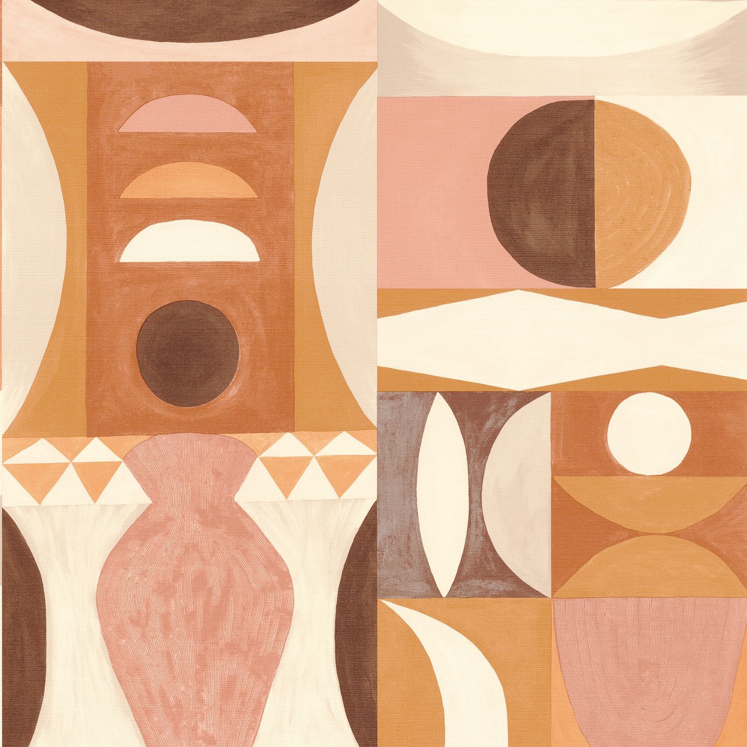 Abstract wallpaper with a geometric motif AUGUSTE - TERRE DE SIENNE orange with pink