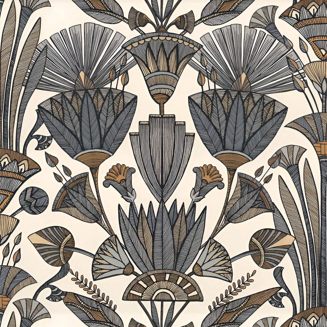 Tapete mit Pflanzenmotiv DENDERAH - BLANC/MORDORE weiß mit braun