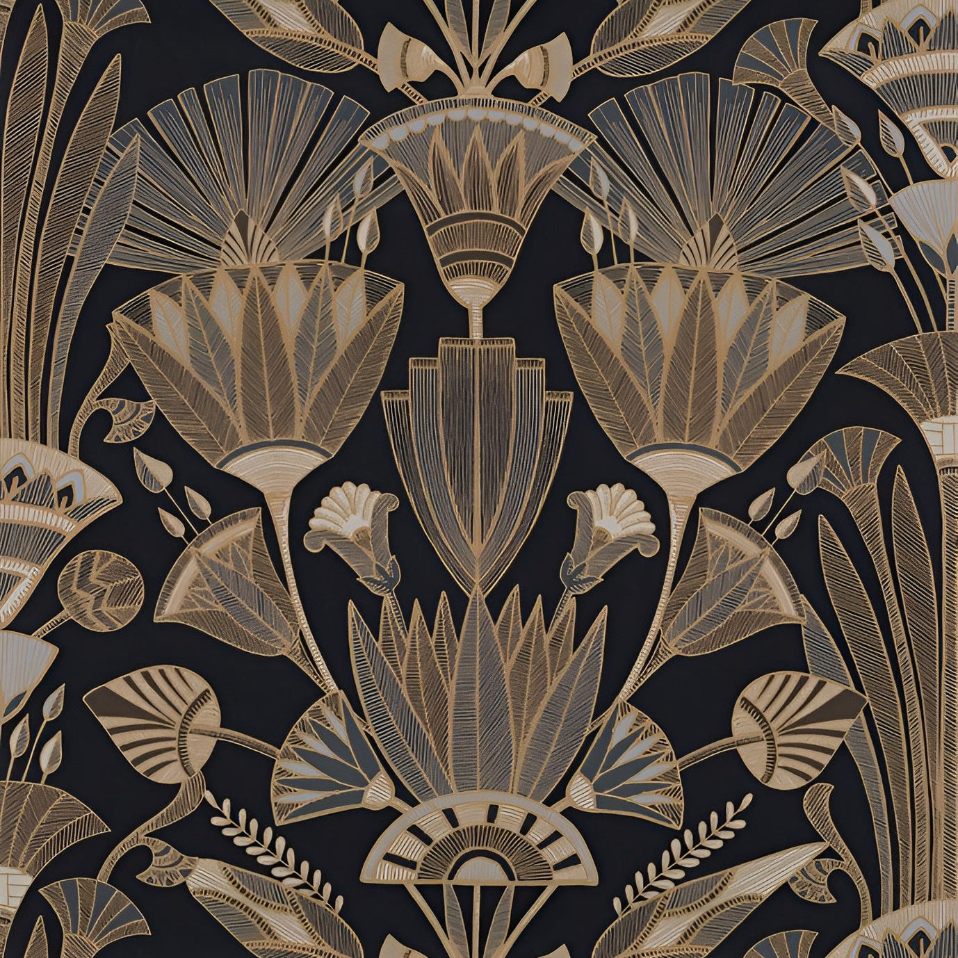 DENDERAH Botanical Wallpaper - NOIR/MORDORE Black with Brown