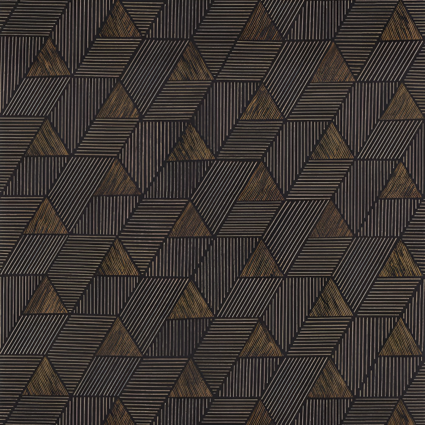 Structural wallpaper with a geometric pattern MÉROÉ - NOIR/MORDORE black with brown