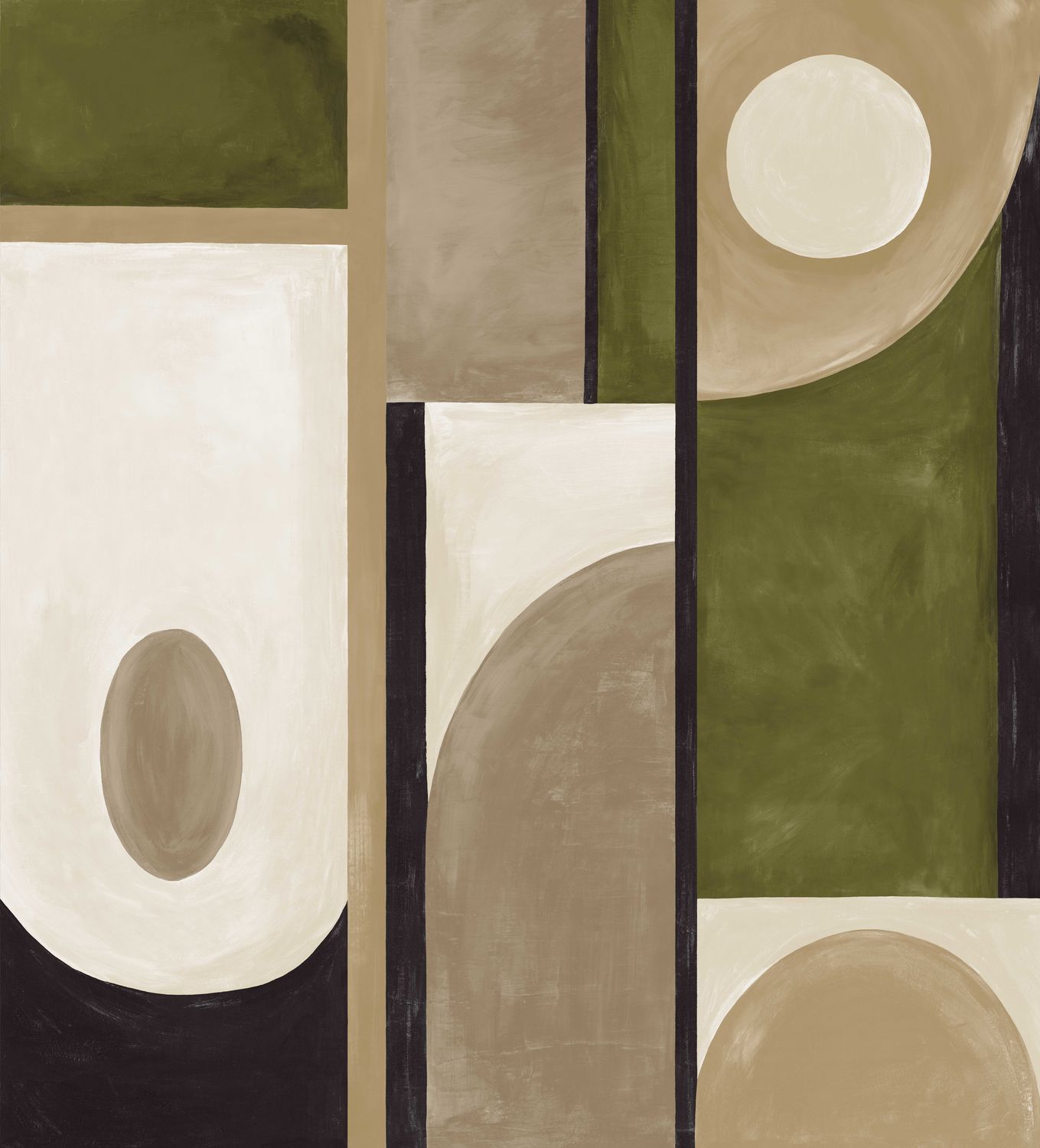 Mural with Abstract Pattern PICTURA Brown with Green