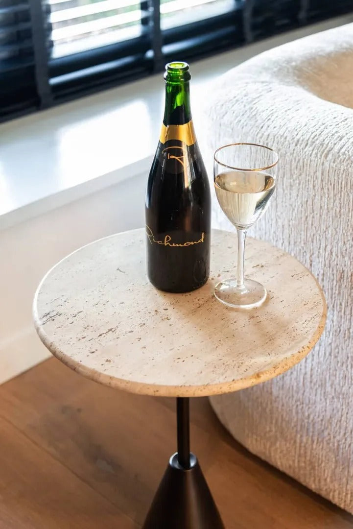 Beistelltisch AVALON Travertin mit braunem Fuß