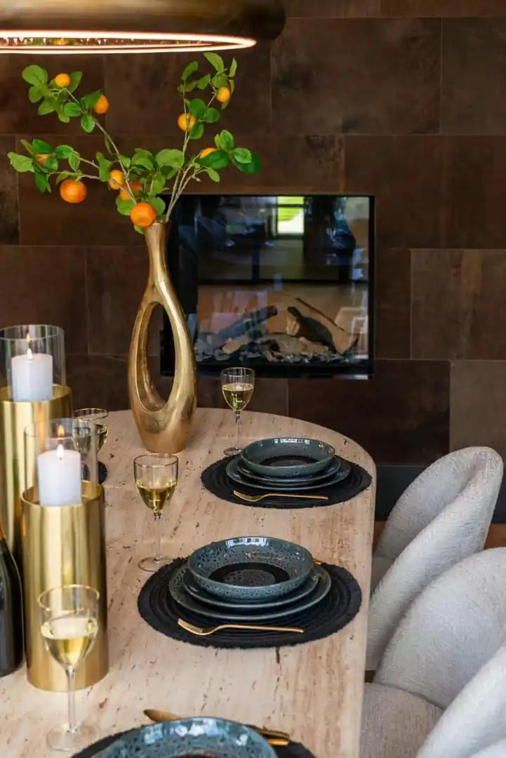 Tafel LA CANTERA bruin met travertijn