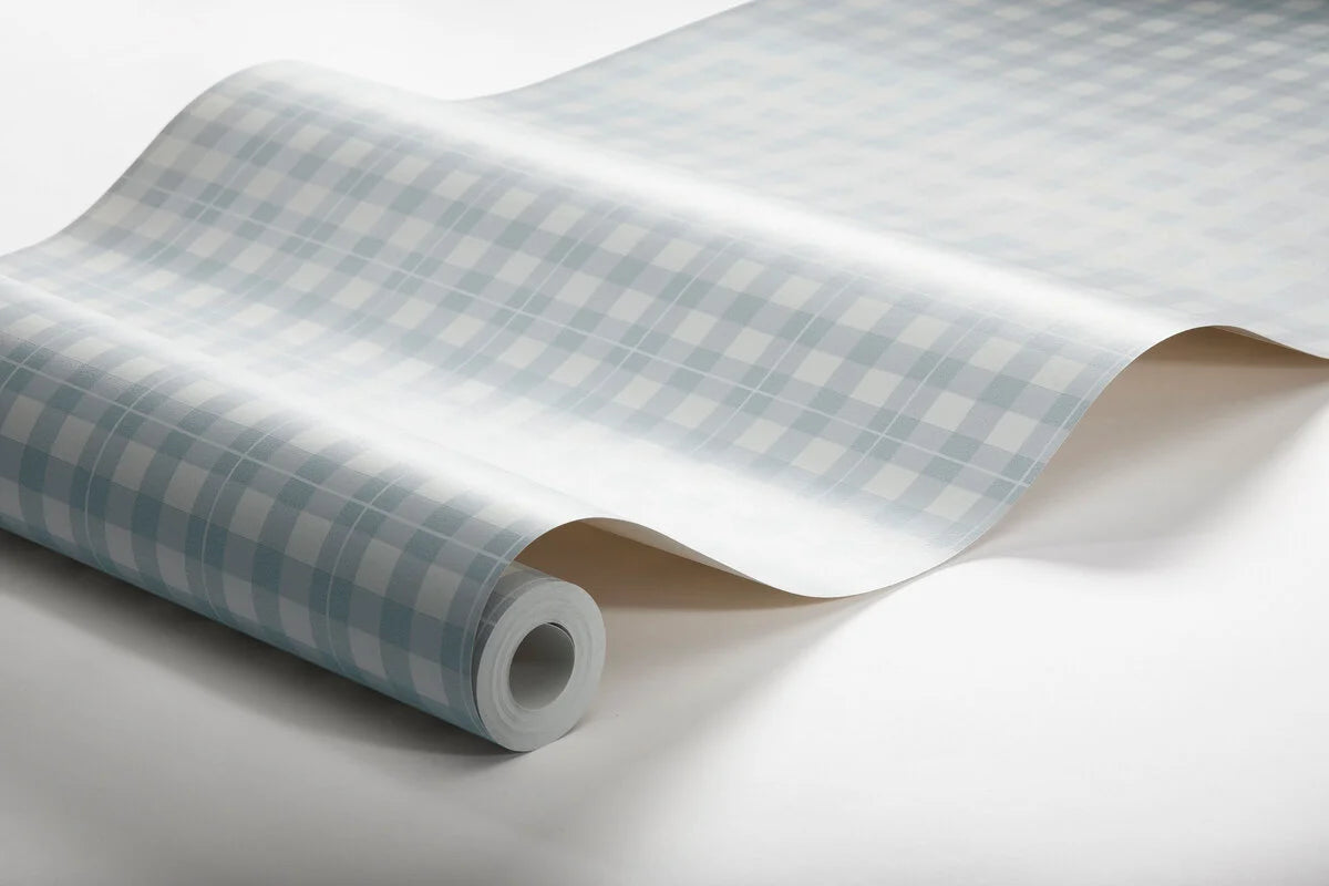 Geometrisch patroon behang in ruit FRIDA blauw met wit