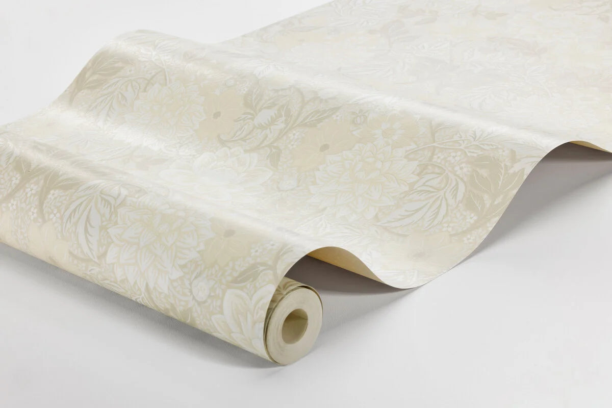 Tapeta flizelinowa papierowa z roślinnym wzorem DAHLIA GARDEN ciepły biały z beżowym