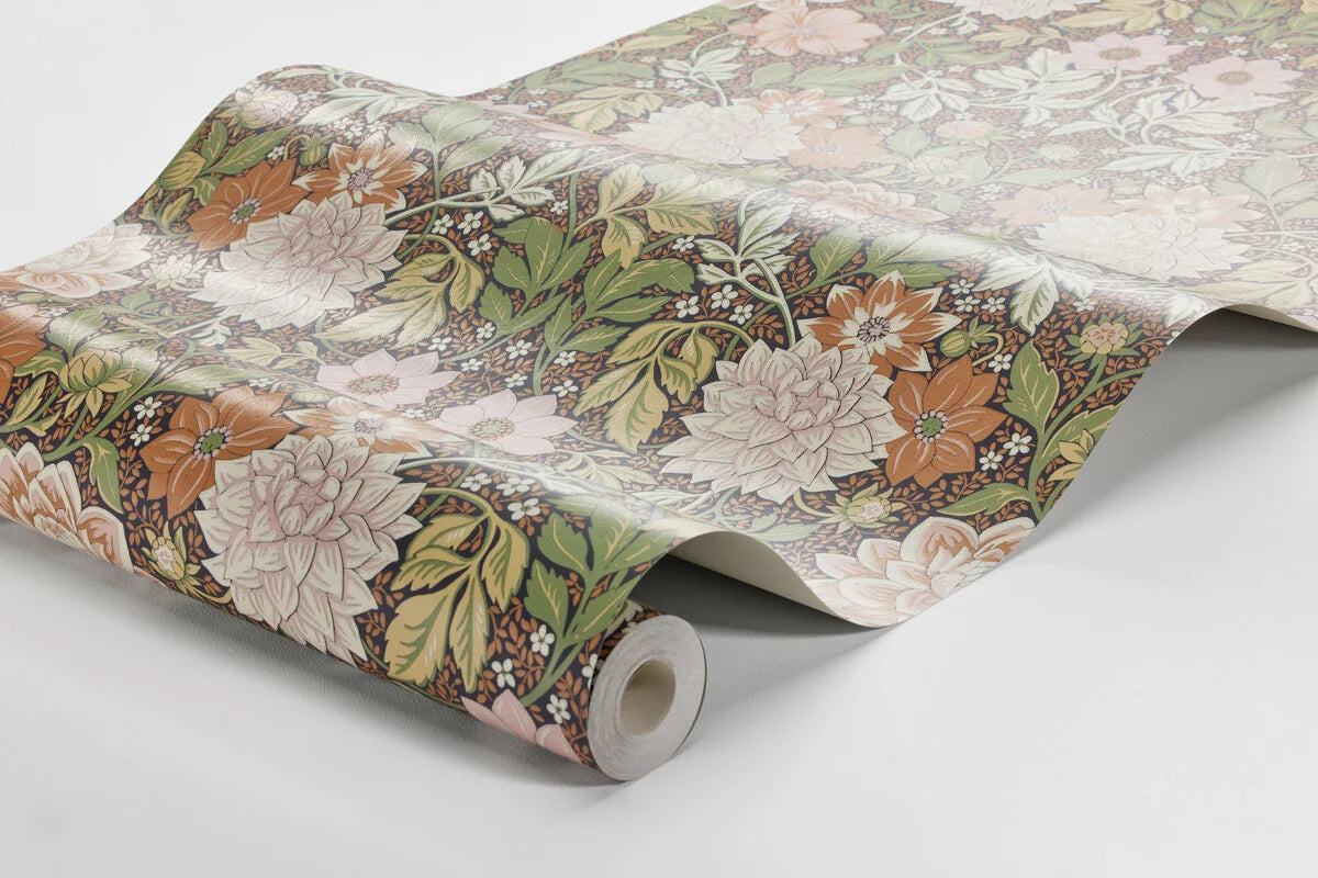 Vlies-Tapete mit Pflanzenmuster DAHLIA GARDEN hellgrün mit rosa