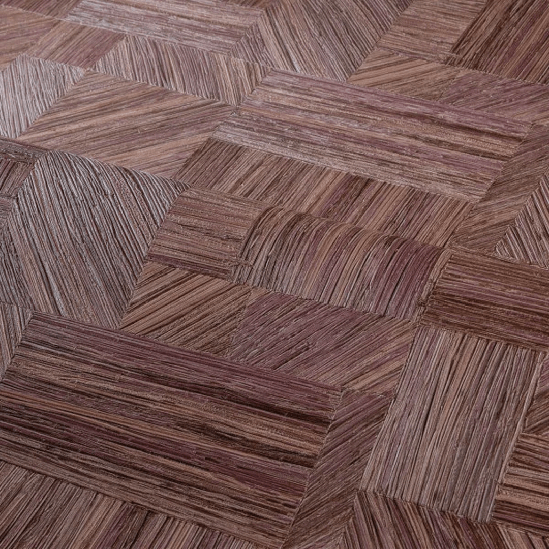 Geometric Structural Wallpaper Imitating Straw Patchwork IMBRICATION - PRUNE Burgundy