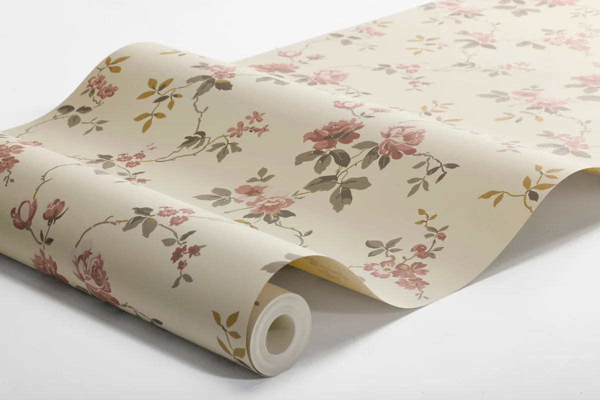VÄRMDÖ beige mit rosa pflanzlichem Muster Vlies-Tapete