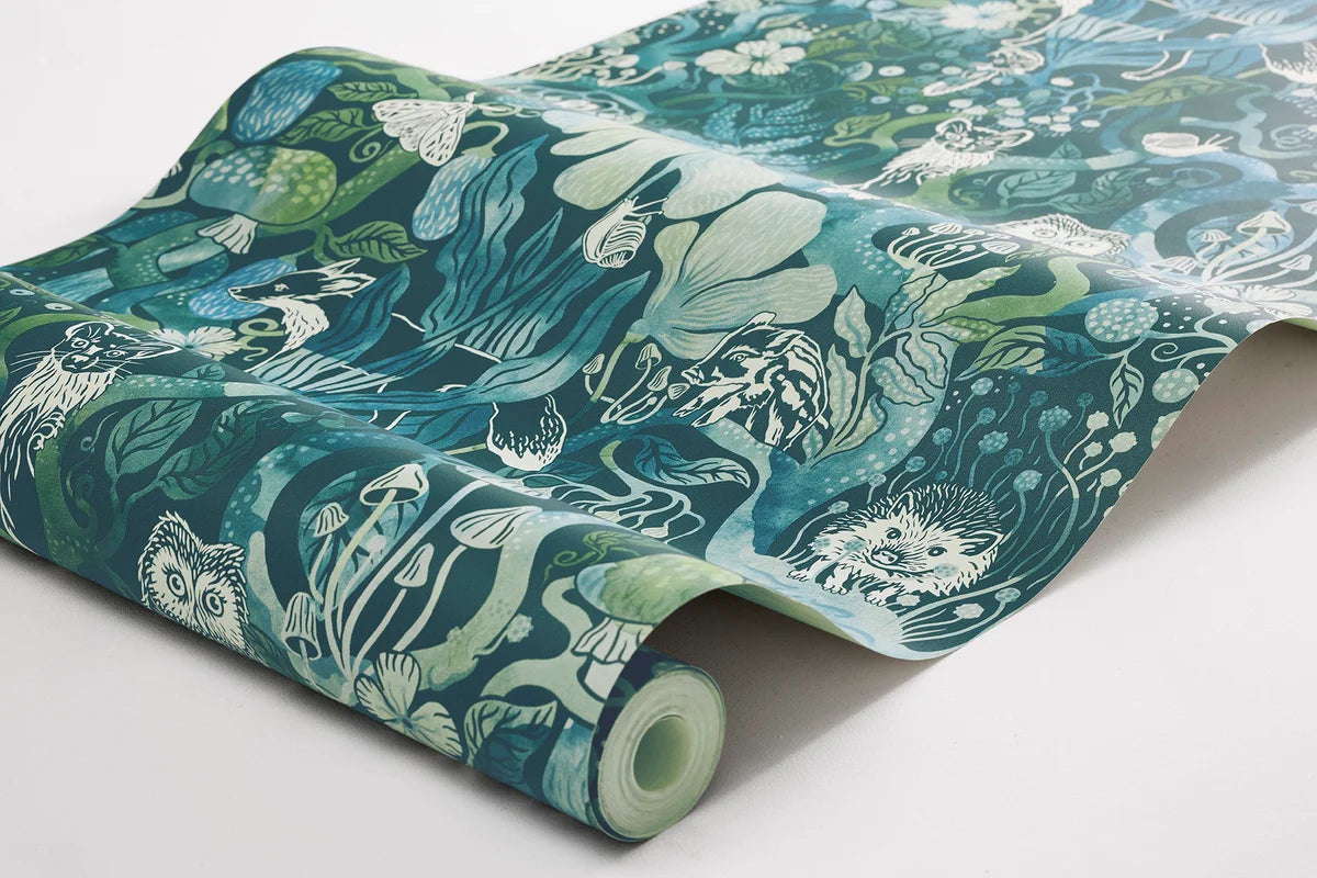 Kindertapijt met een sprookjesachtig bosmotief MAGIC WOODS turkoois