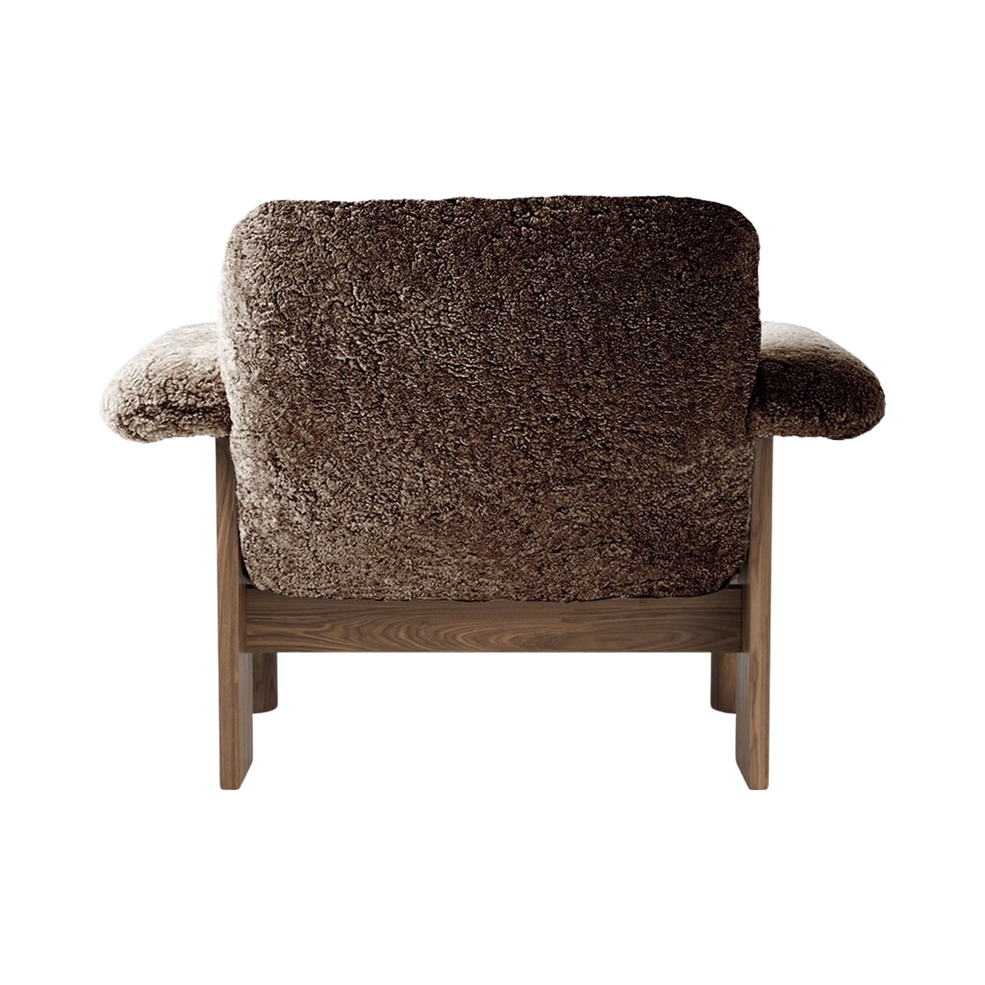 Fauteuil BRASILIA bruin schapenleer met notenhouten basis