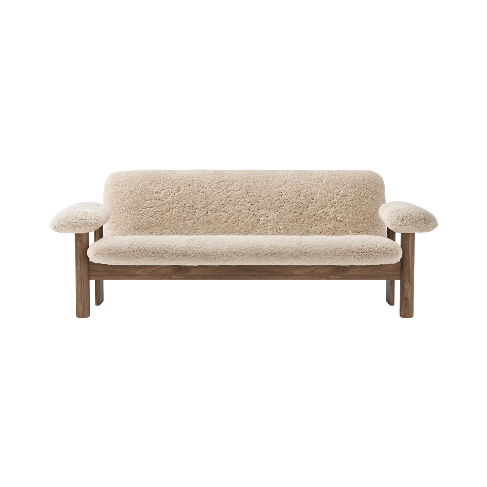 Sofa BRASILIA schapenleer met notenhouten basis