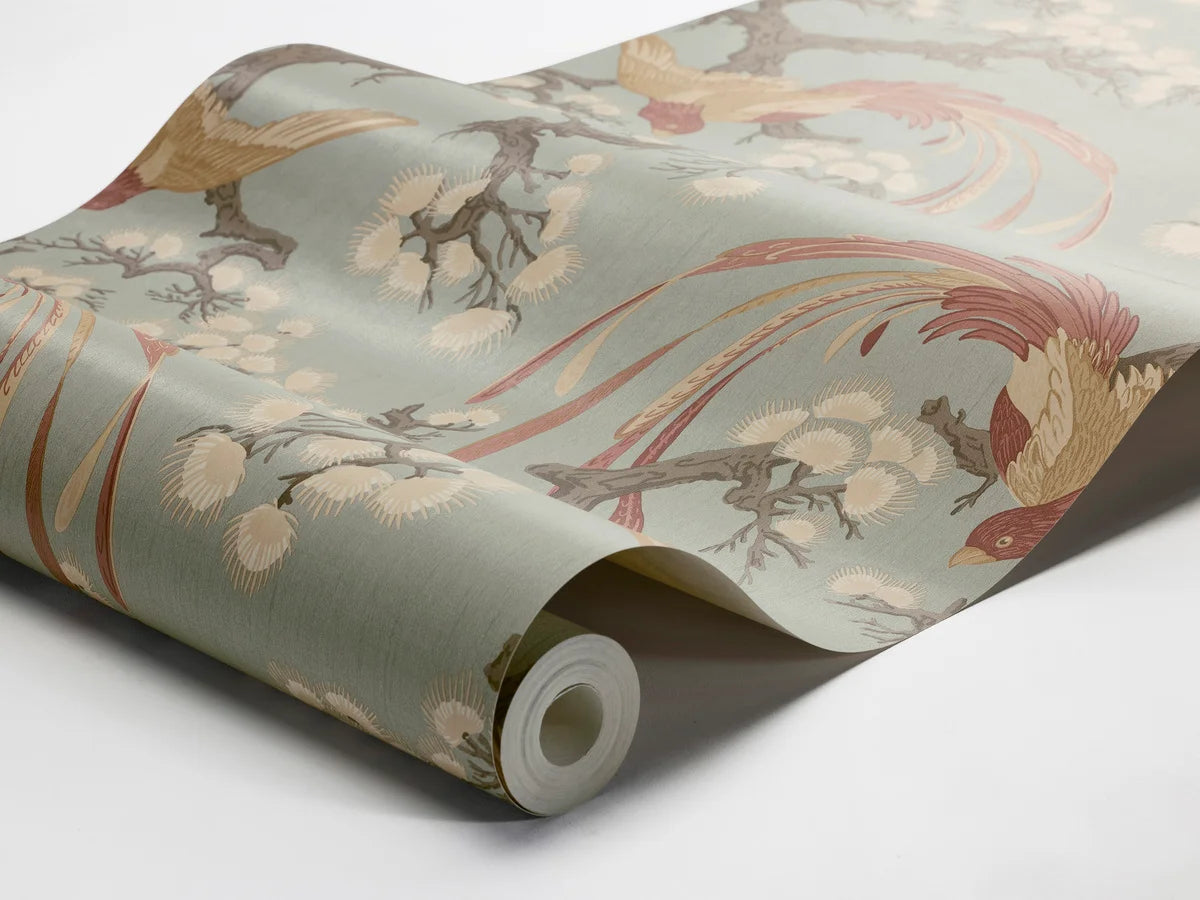 Tapete mit pflanzlichem und tierischem Motiv FENIX blau