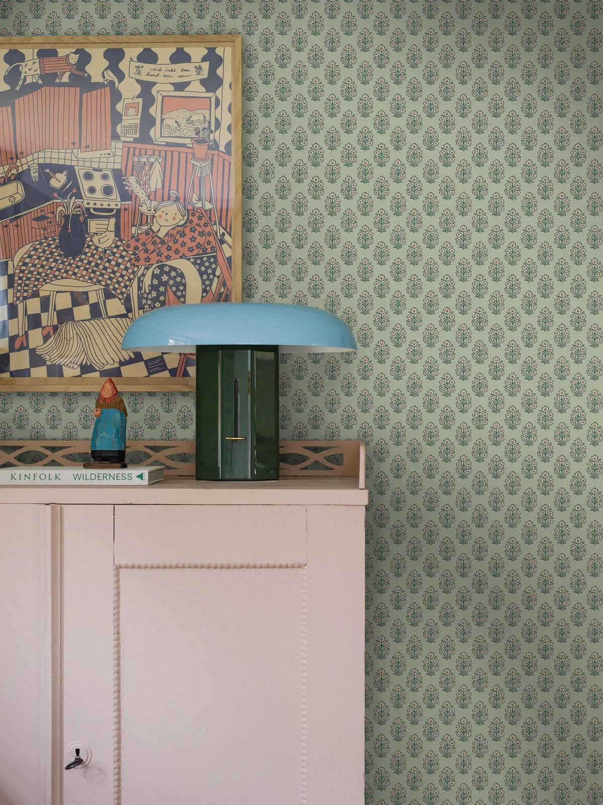 Tapete mit pflanzlichem Blumenmotiv SIBYLLA grün mit beige