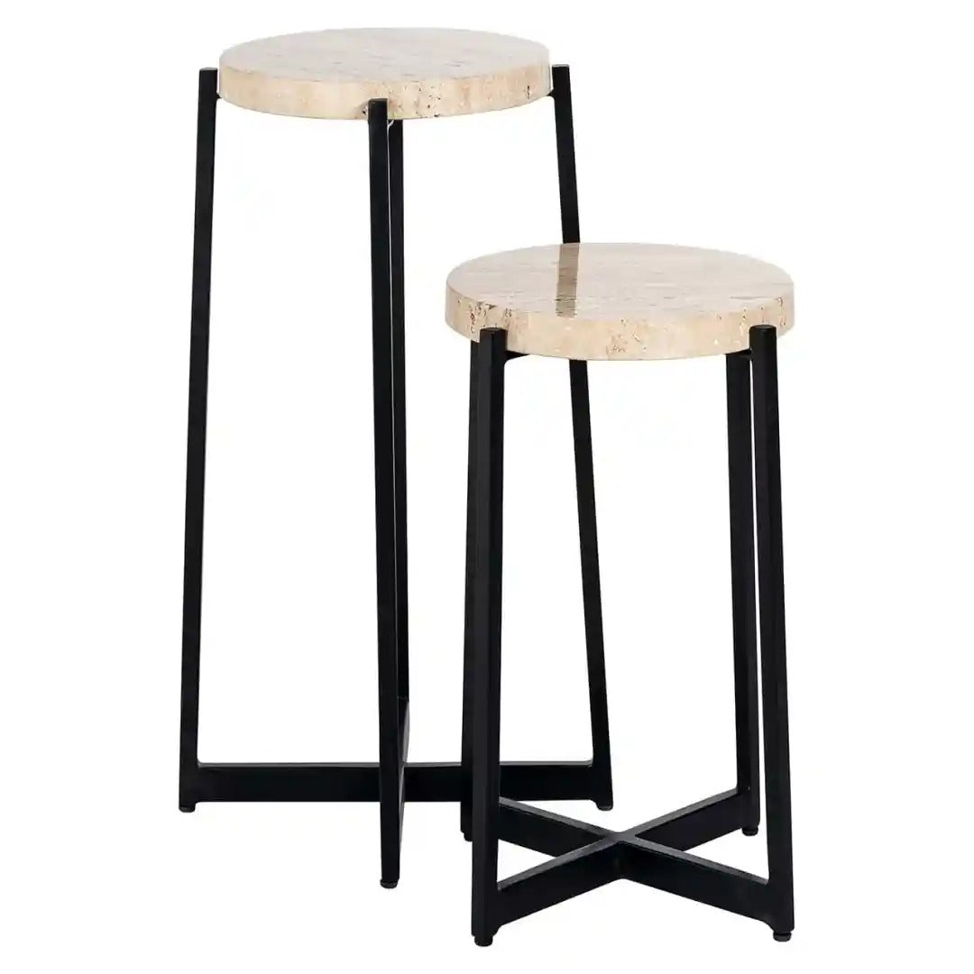 DILLINGER beige side table set with black base