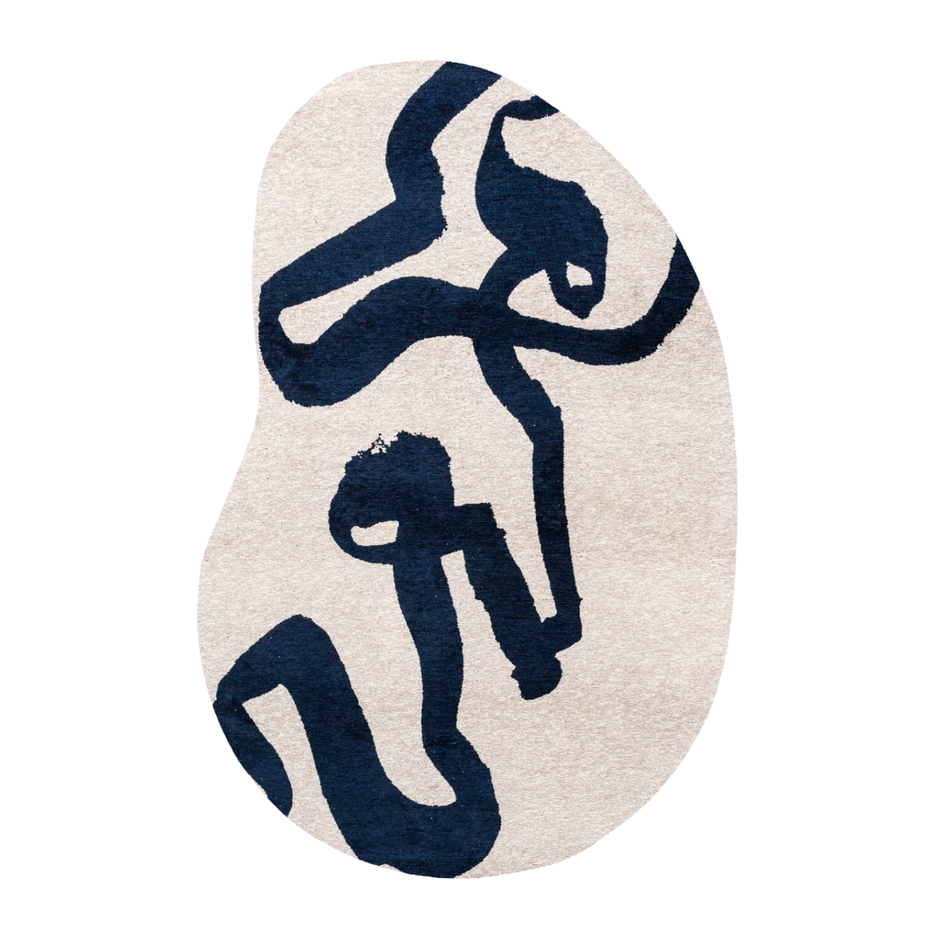 Witte ovale RIBBON tapijt met marineblauwe accenten