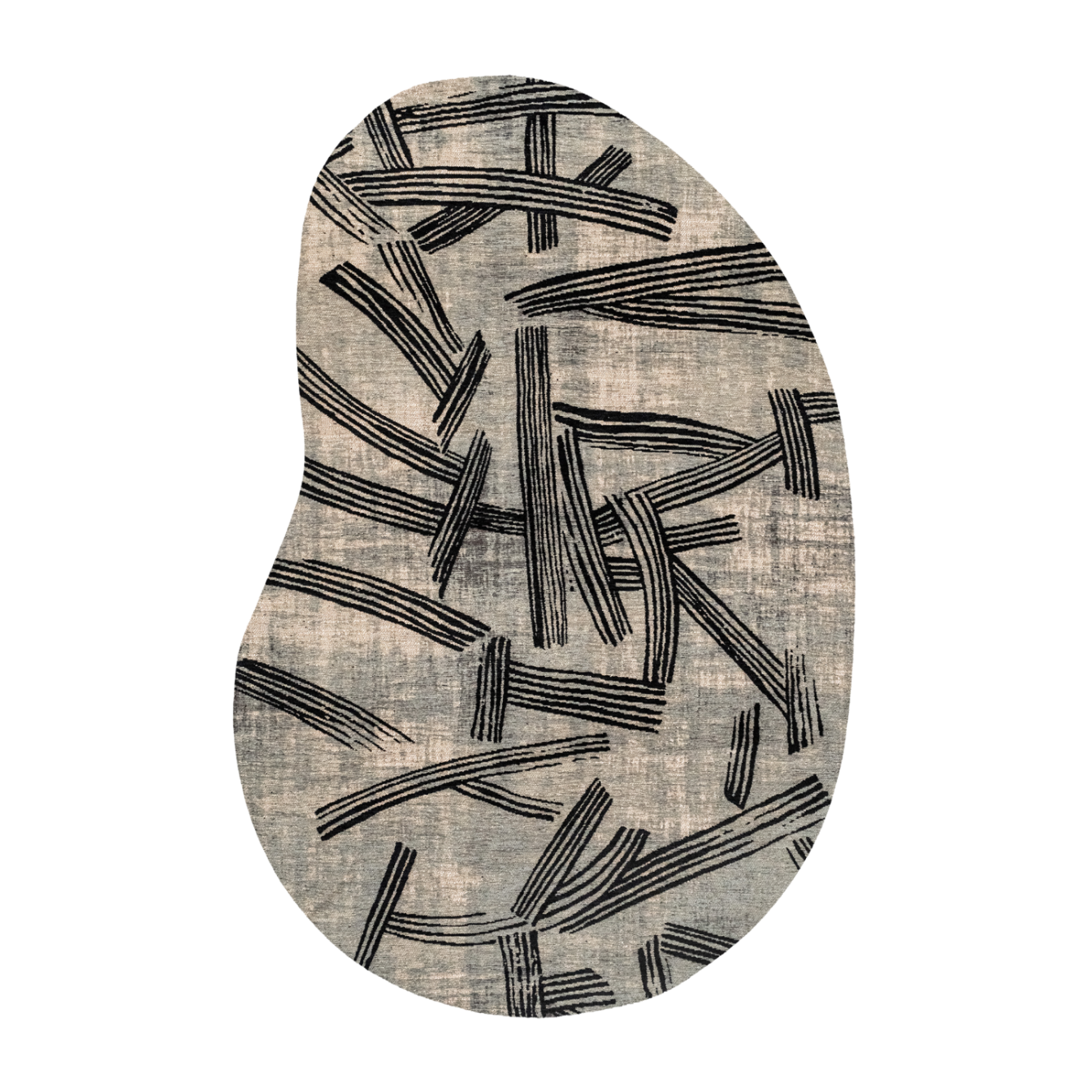 Ovaler Teppich KANJI grau-beige mit Schwarz